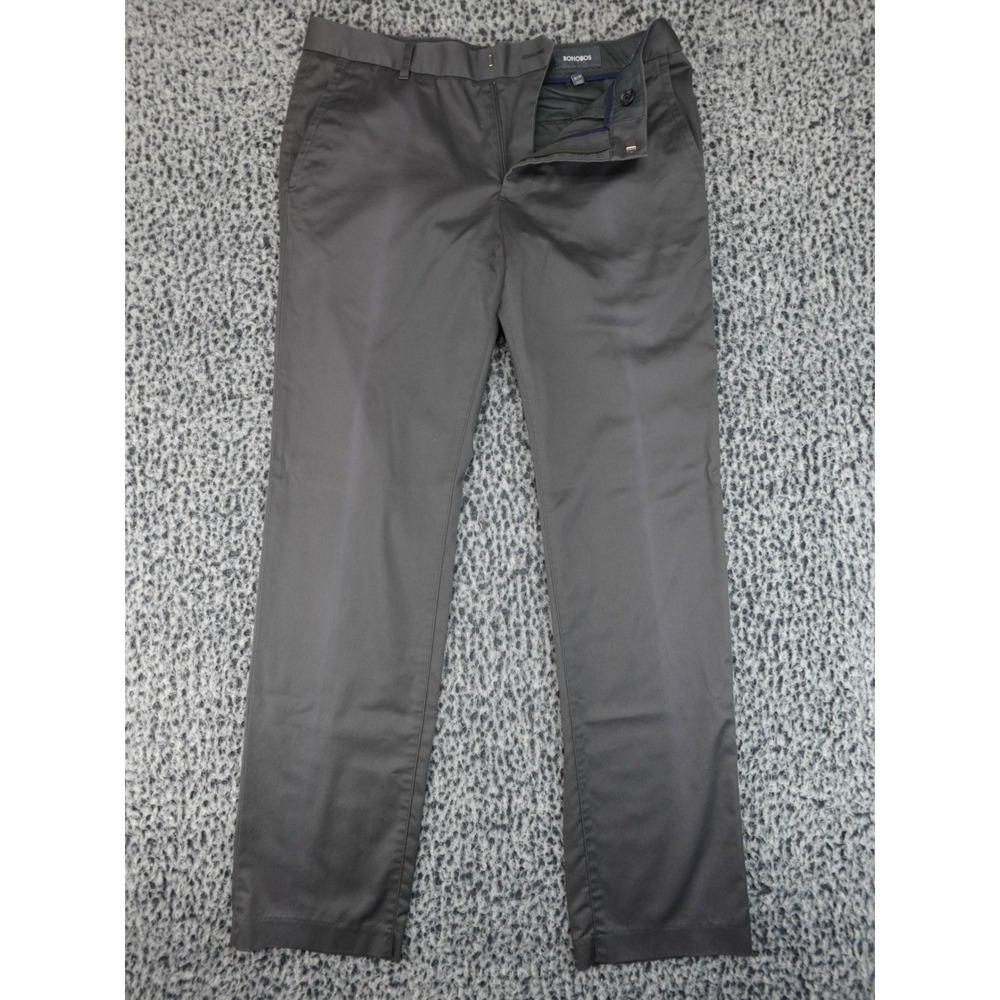 Bonobos Chino Pants Mens 32 Gray Excellent Solid Straight Leg Cotton Blend